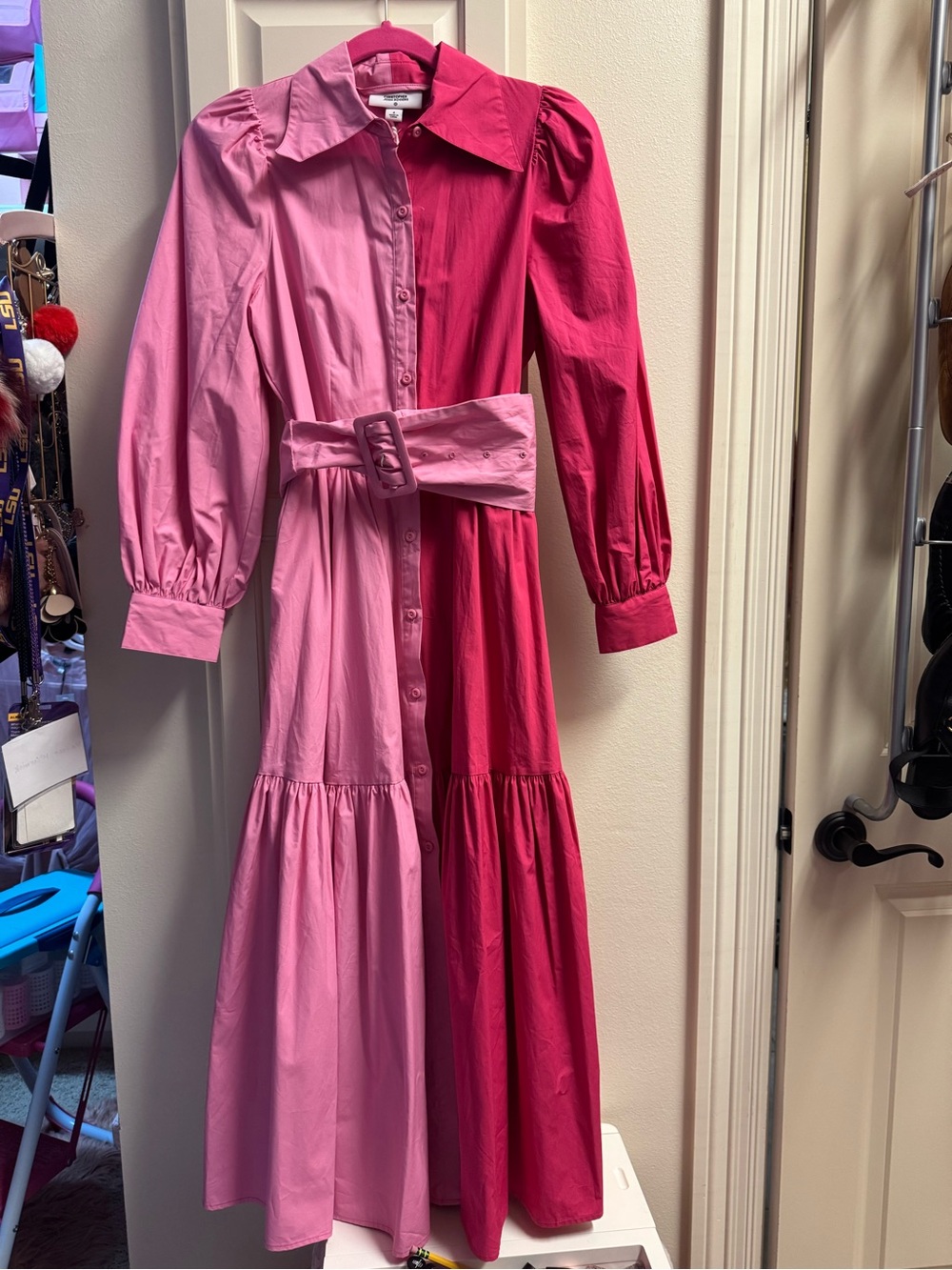 Christopher John Rogers Two-Tone Pink Maxi Shirt Dress